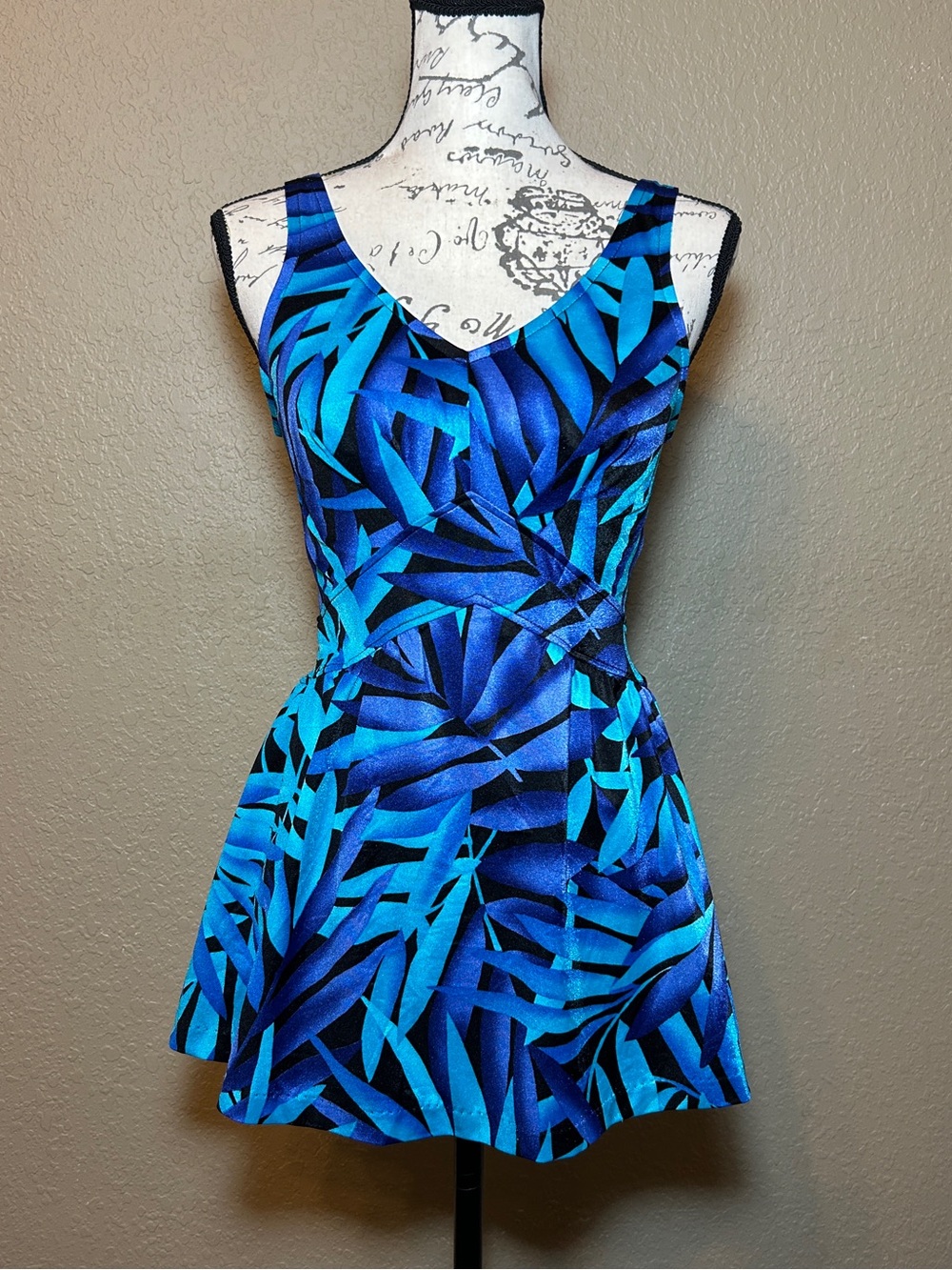 Maxine of Hollywood Blue Teal Leaf-Print One-Piece Swimdress